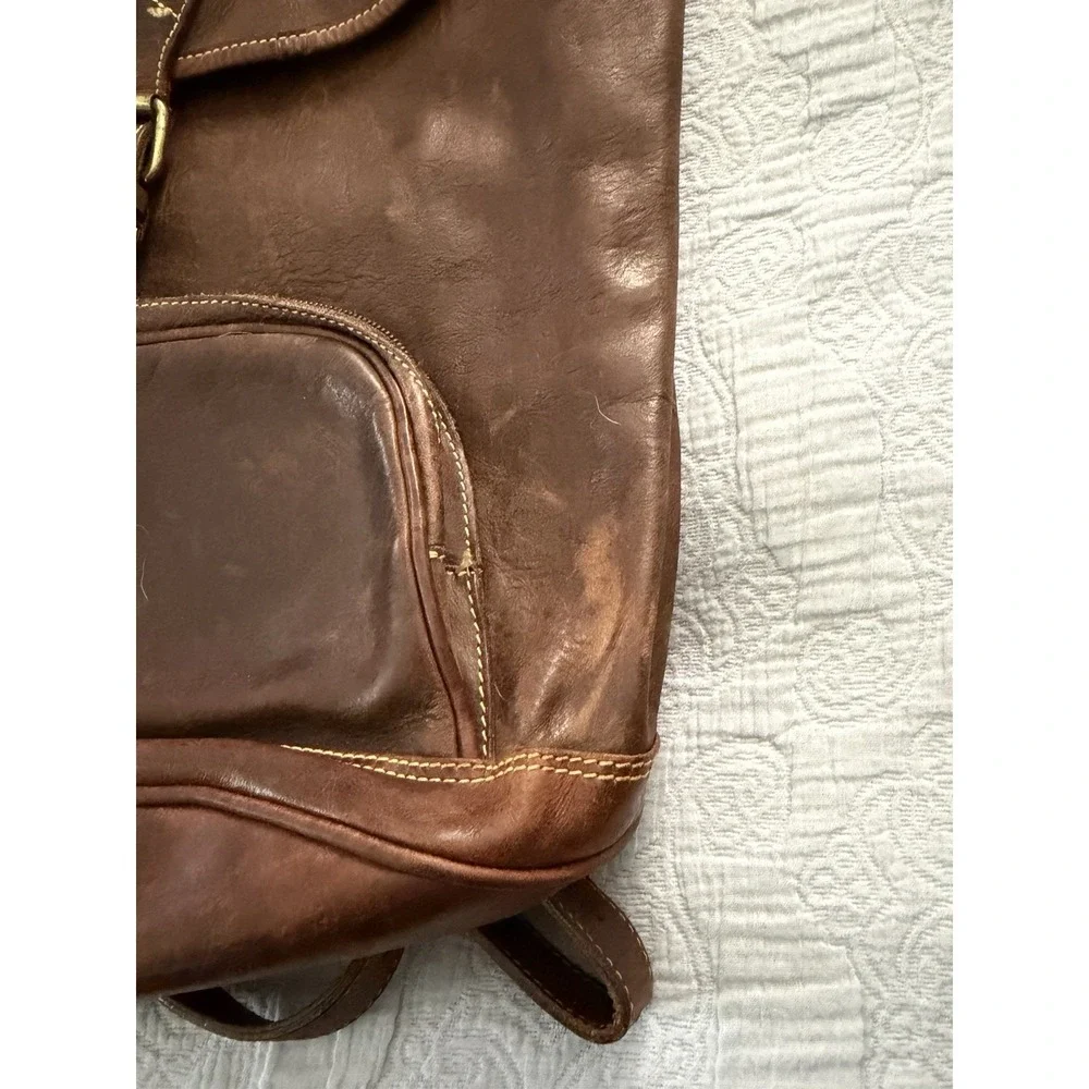 Vintage 90s‎ Leather Backpack By Roots Of Canada Brown Patina Beck Ola Star Trek
